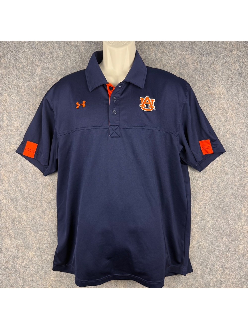 Under Armour Auburn Tigers Polo Shirt Navy Blue Orange White Men Size Large 947